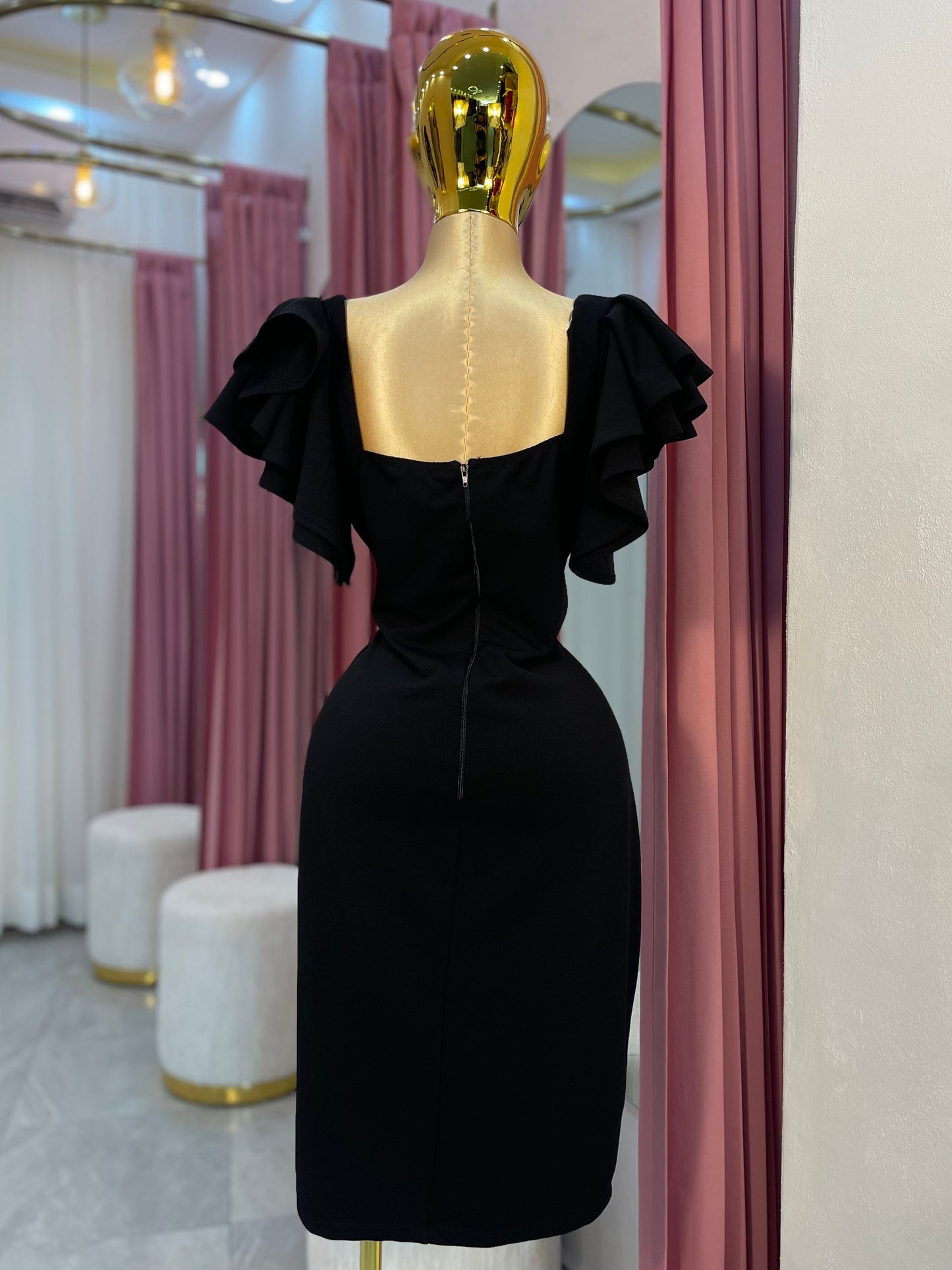 VESTIDO MIDI NEGRO VOLANTES XL