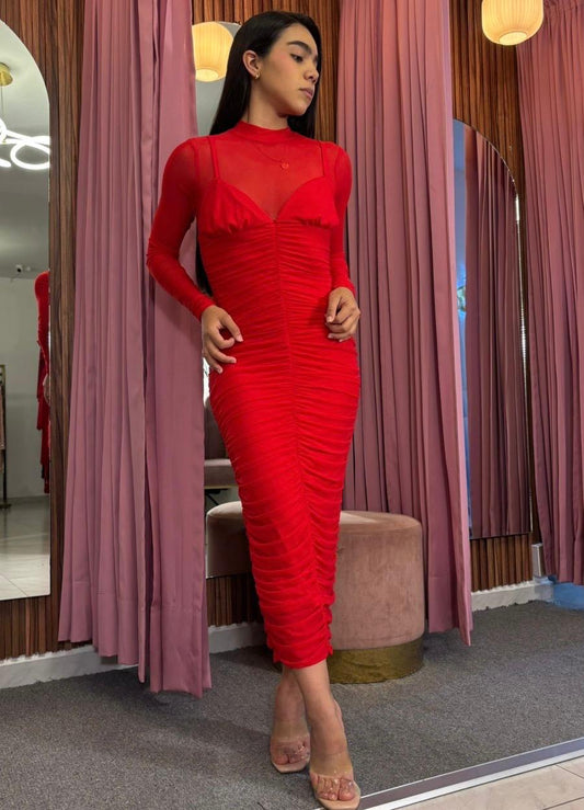 VESTIDO MIDI MESH BRA