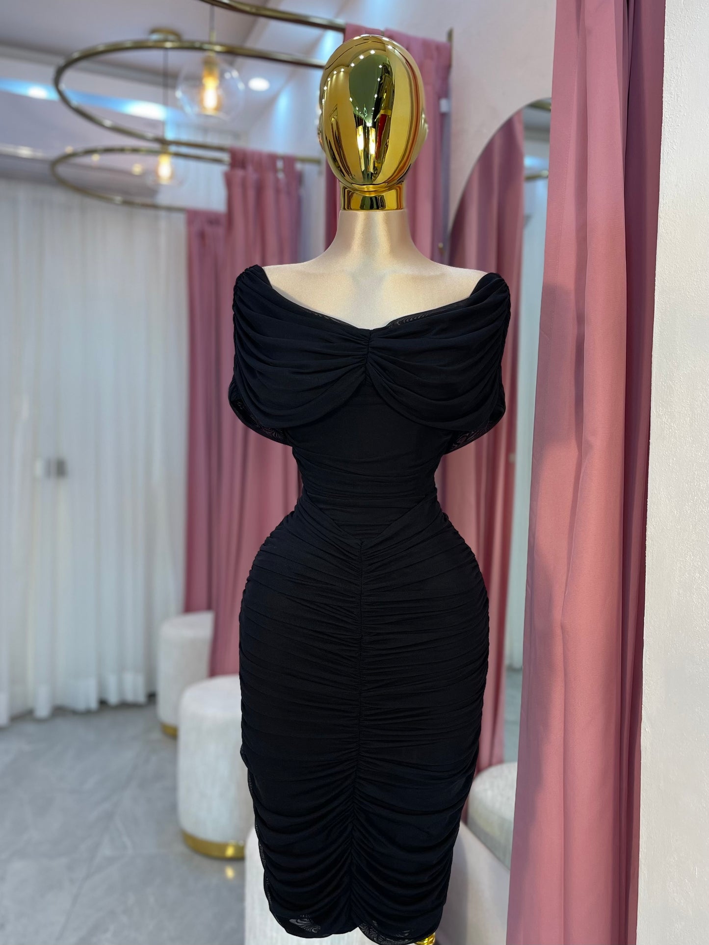VESTIDO MIDI MESH OFF SHOULDER