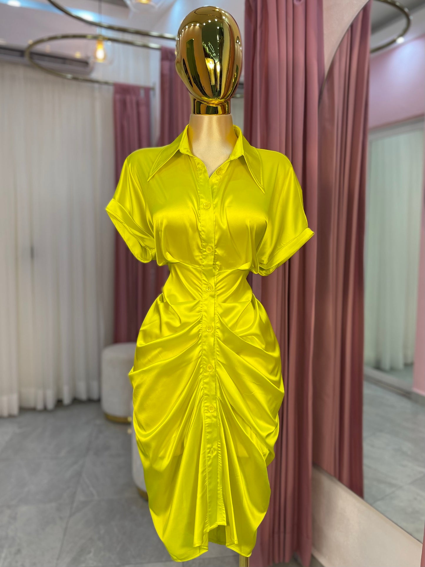 VESTIDO MIDI SATEN AMARILLO