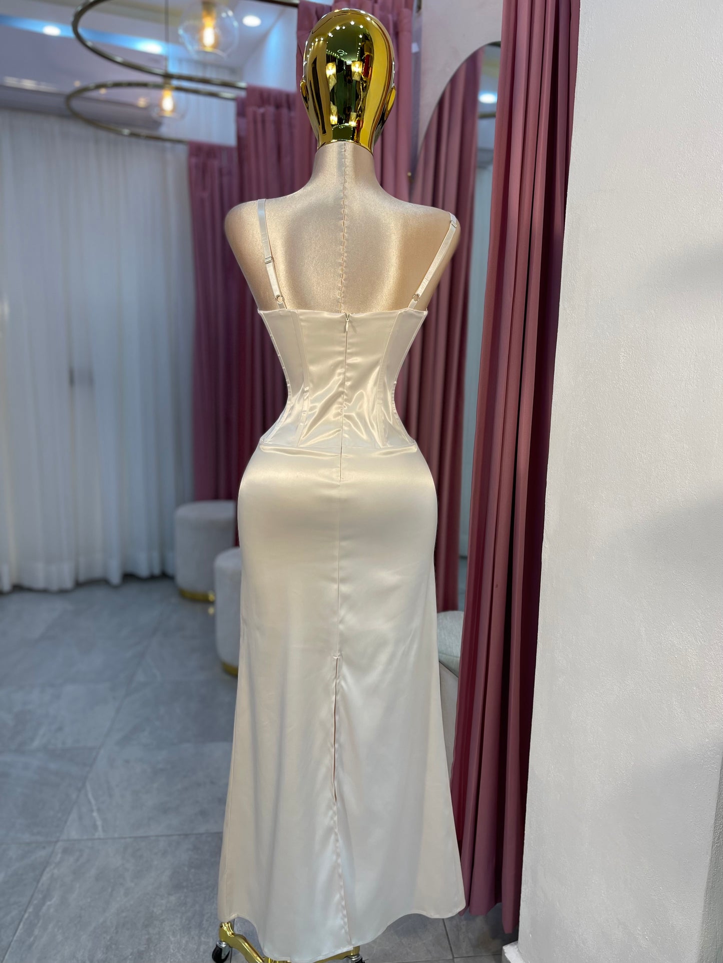 VESTIDO MAXI SATÉN CORSET SHAMPANGE