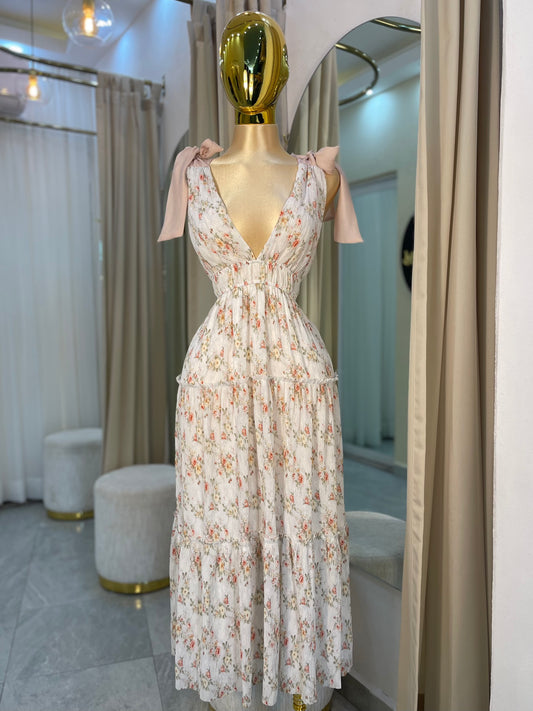 VESTIDO MAXI CUELLO V LAZOS