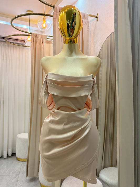 VESTIDO MINI CHAMPANGE SATÉN