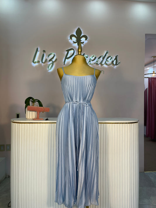 VESTIDO AZUL PLISADO MIDI