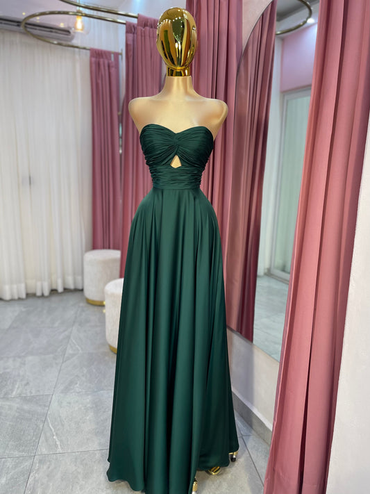 VESTIDO MAXI STRAPLESS SATIN