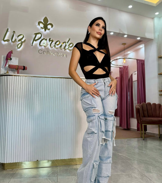 BODY MESH CRUZADO ESCOTE MANGA CORTA