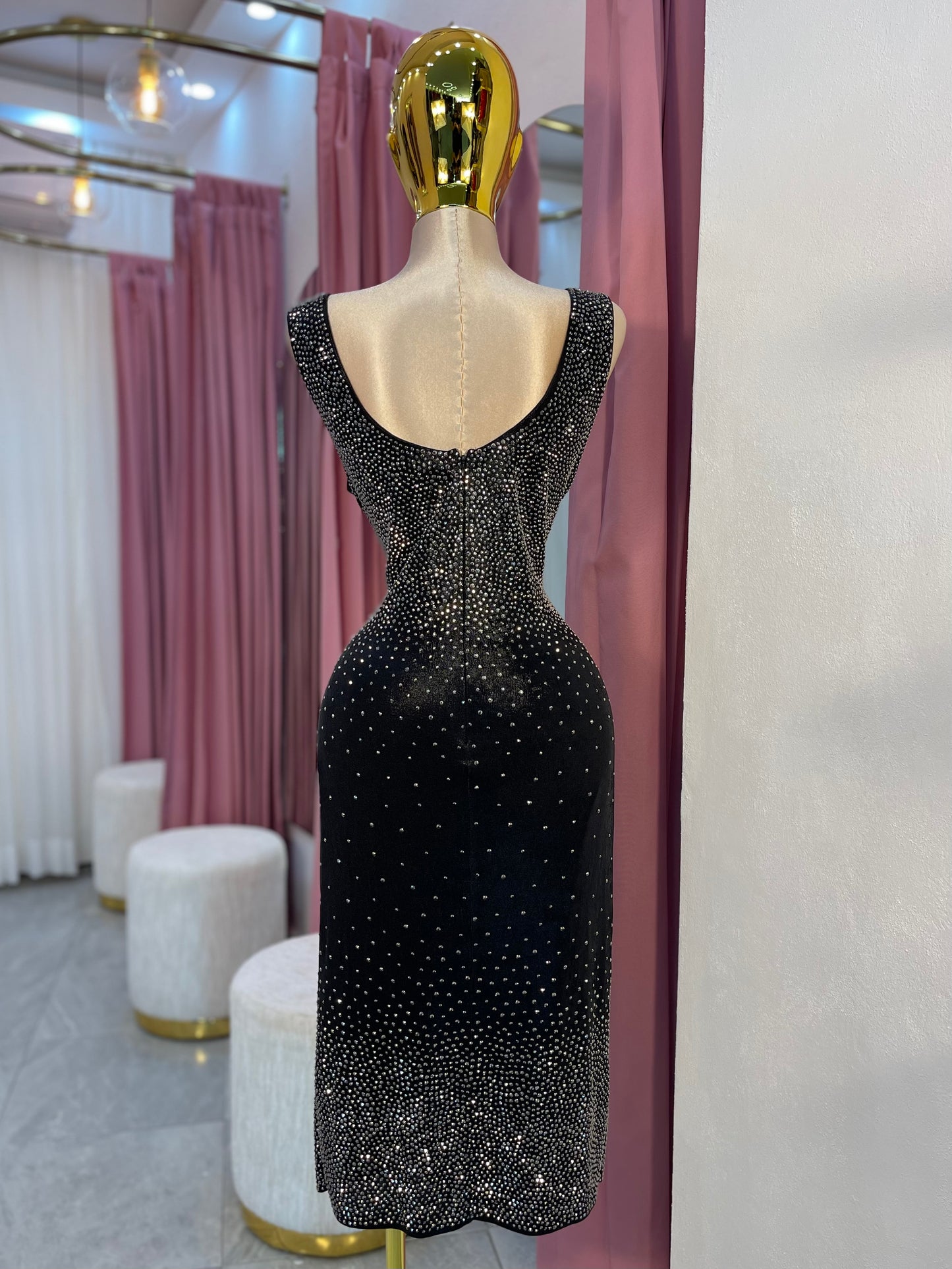 VESTIDO MIDI NEGRO CRISTALES XL