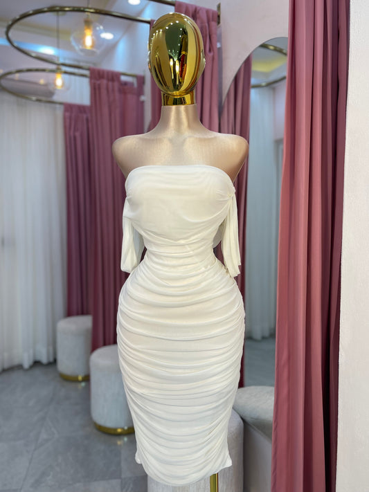 VESTIDO-MIDI MESH CORRUGADO BLANCO