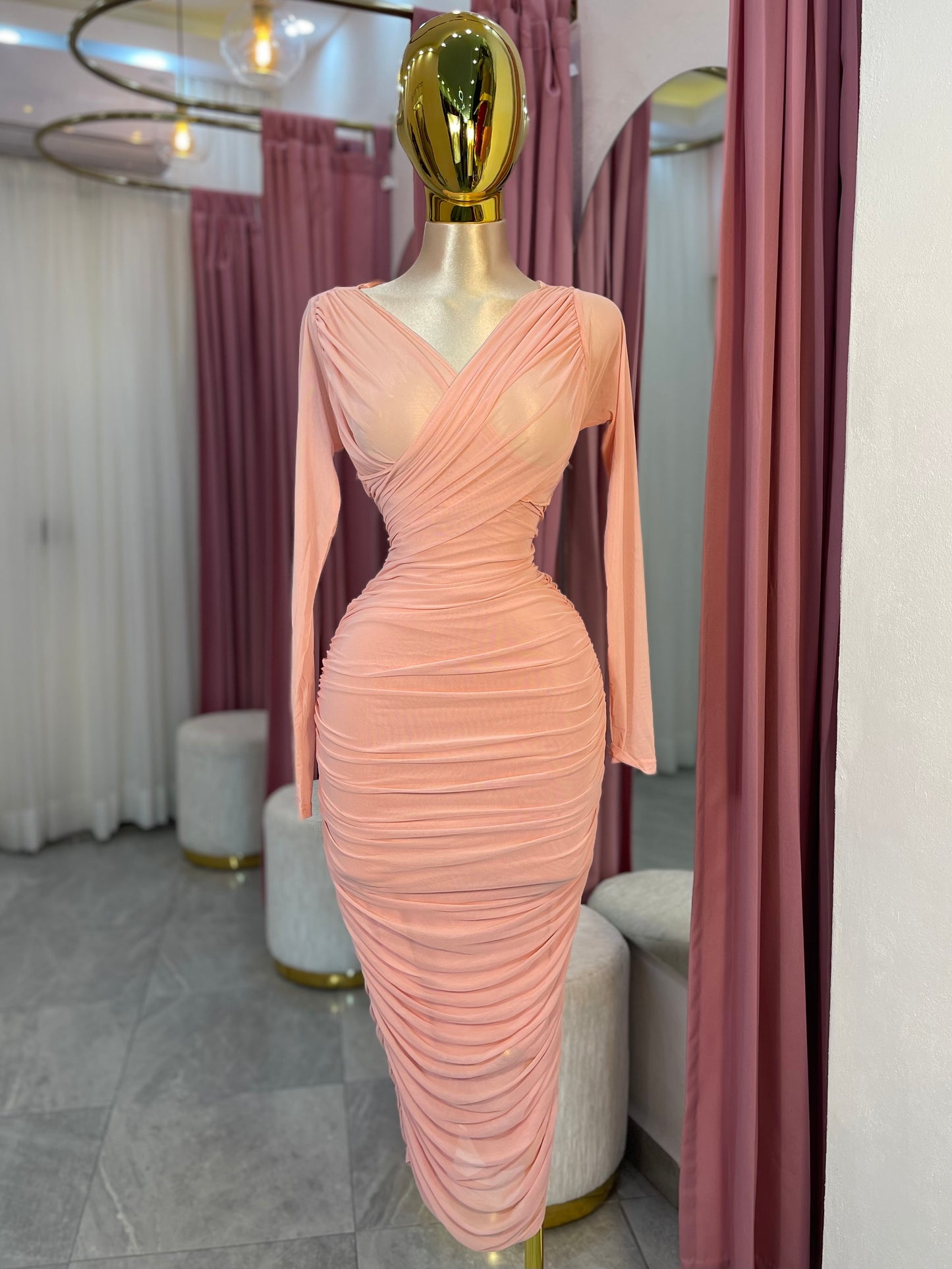 VESTIDO MIDI MESH CRUZADO CORAL