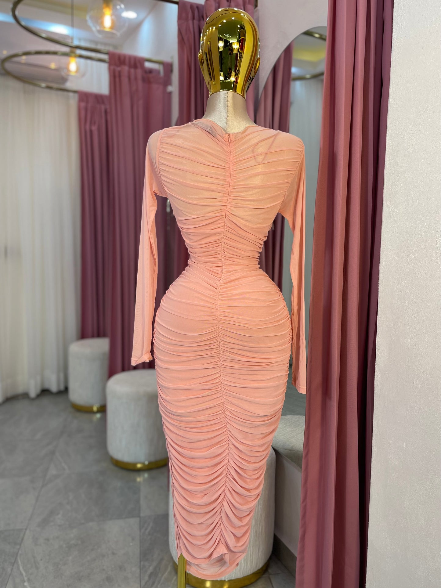 VESTIDO MIDI MESH CRUZADO CORAL
