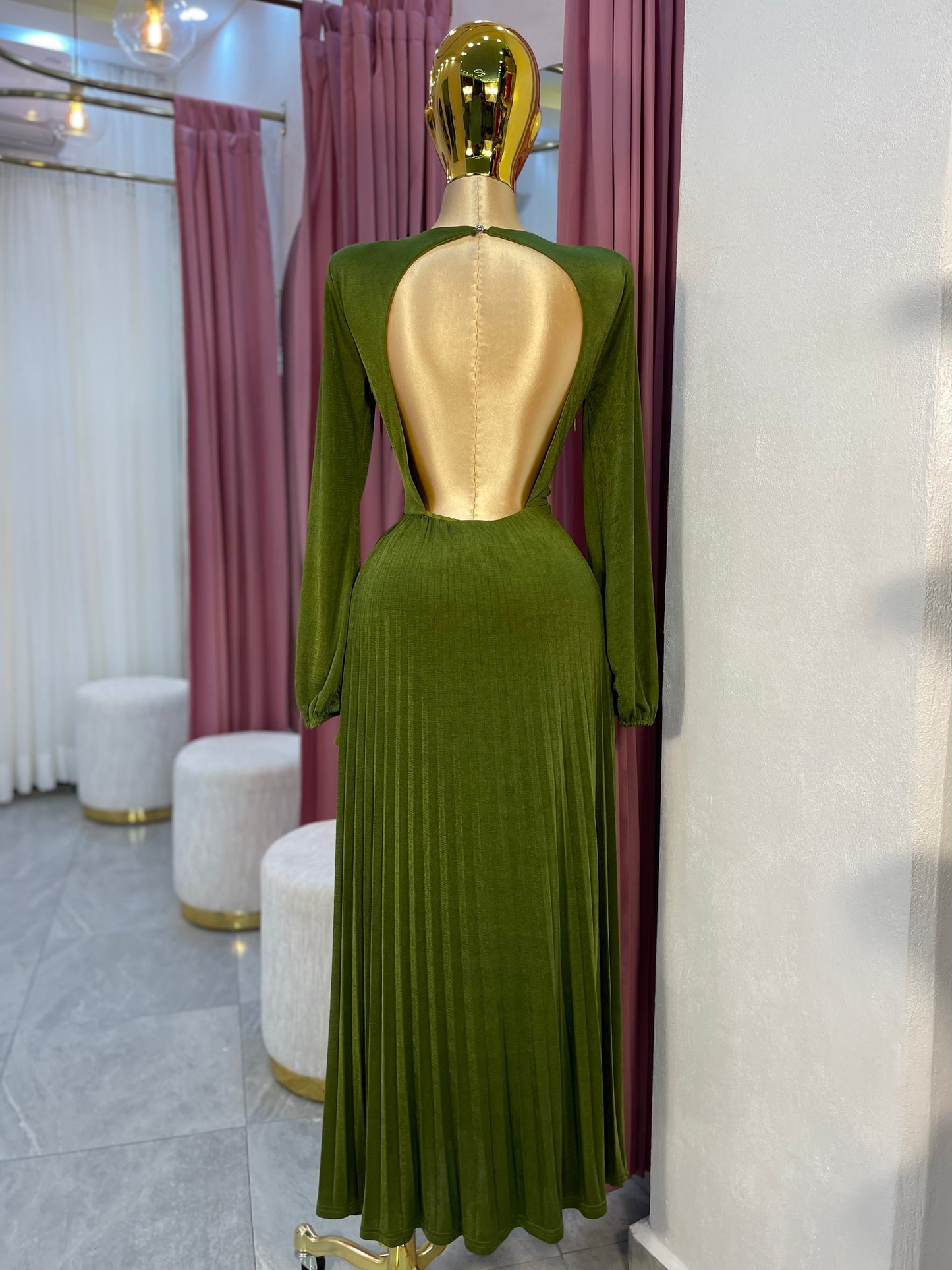 VESTIDO-MAXI MANGA LARGA ESC. ESPALDA