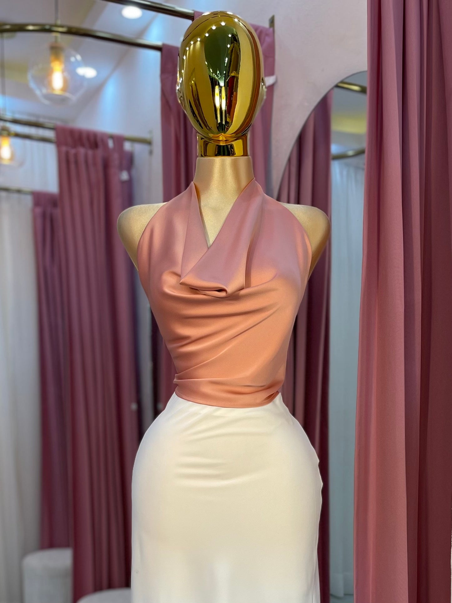 TOP HALTER SATÉN CORAL
