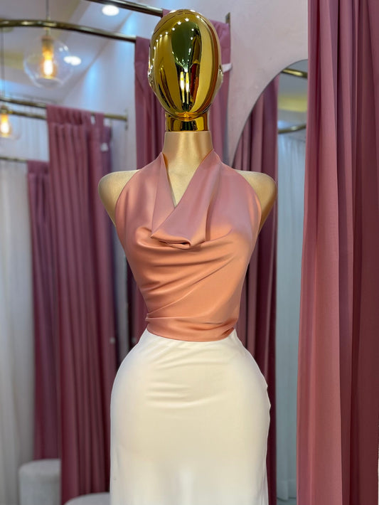 TOP HALTER SATÉN CORAL
