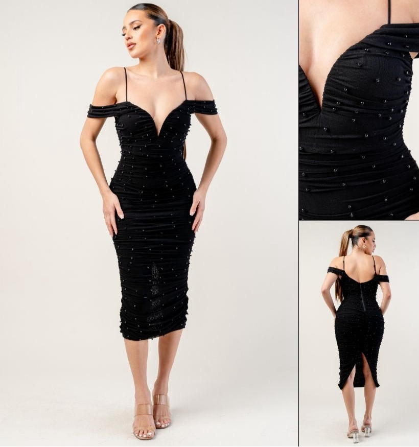 VESTIDO PERLAS OFF SHOULDER