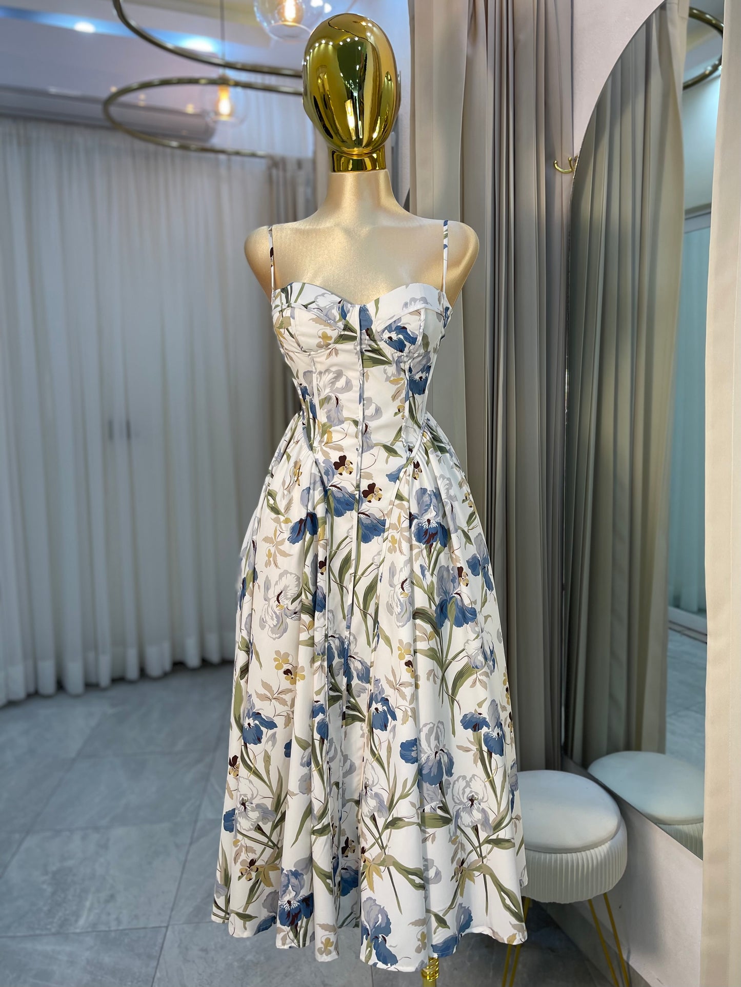 VESTIDO MIDI PRINCESA BCO/AZUL/VERDE