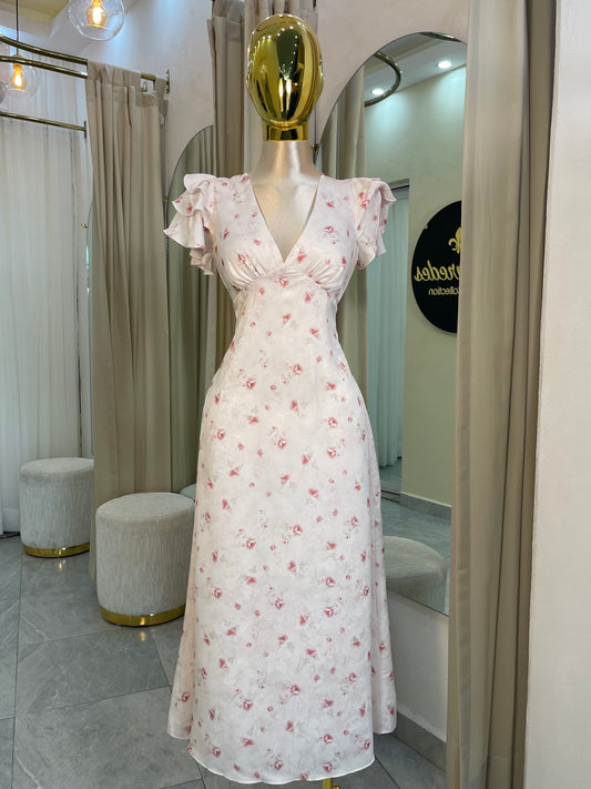 VESTIDO MAXI MANGA CON VOLANTES