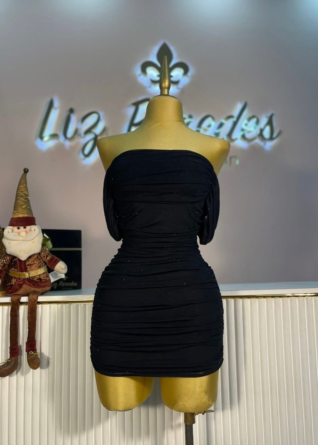 VESTIDO NEGRO MINI OFF SHOULDER MESH