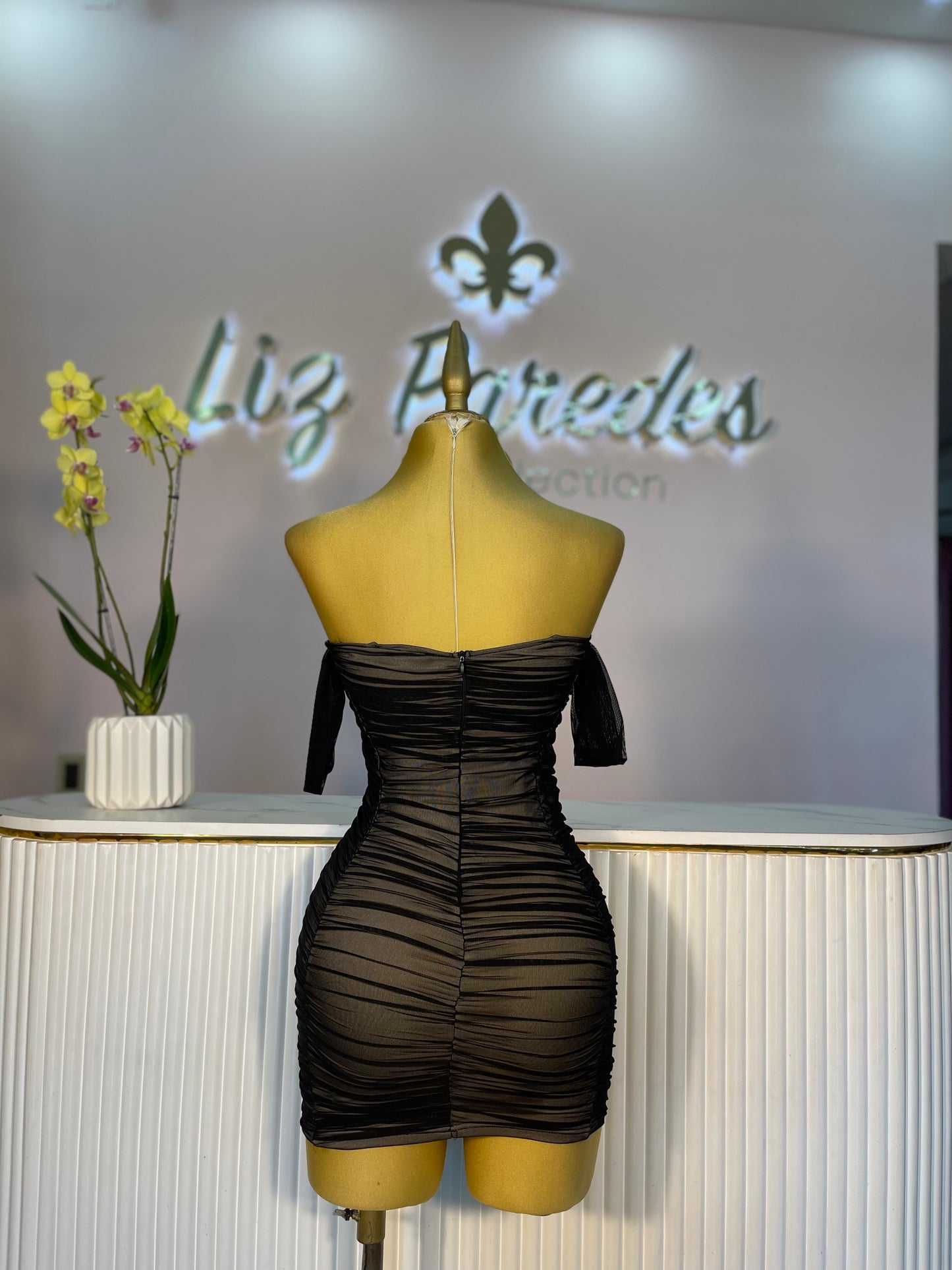 VESTIDO MINI MESH NEGRO COPAS