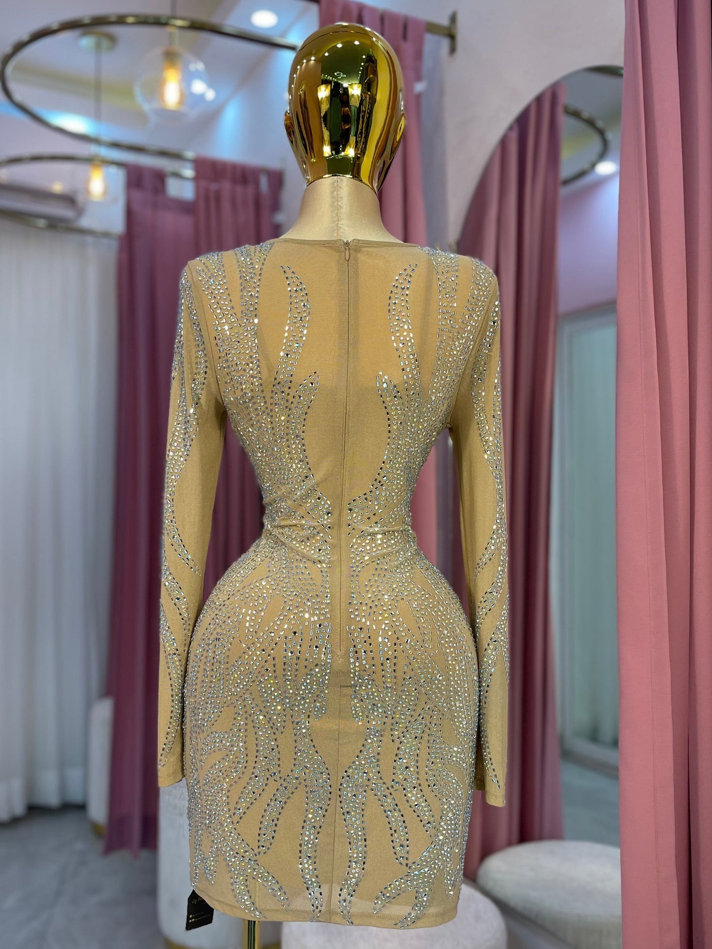 VESTIDO CRISTALES MANGA LARGA LLAMAS