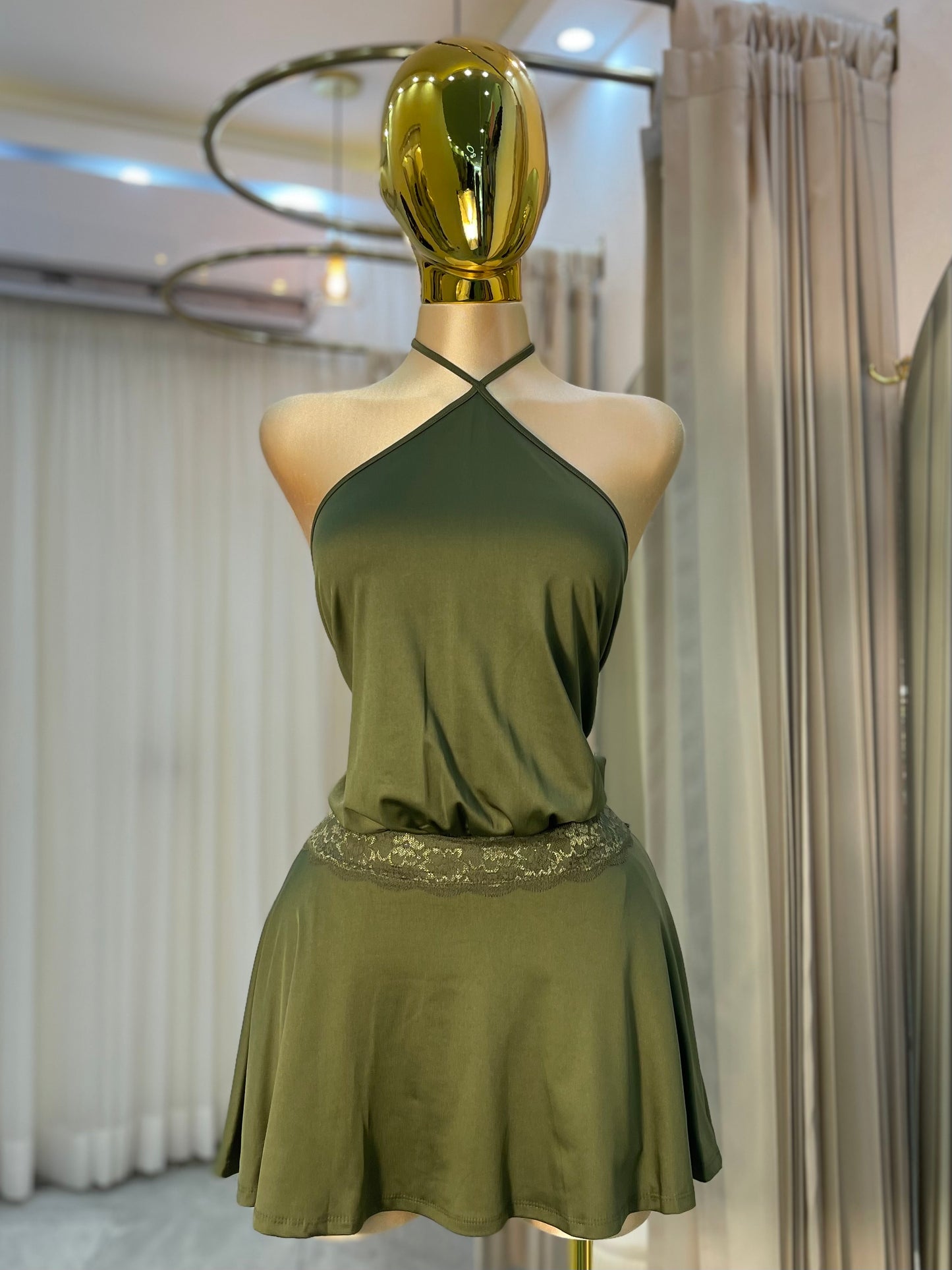 VESTIDO MINI HALTER OLIVA