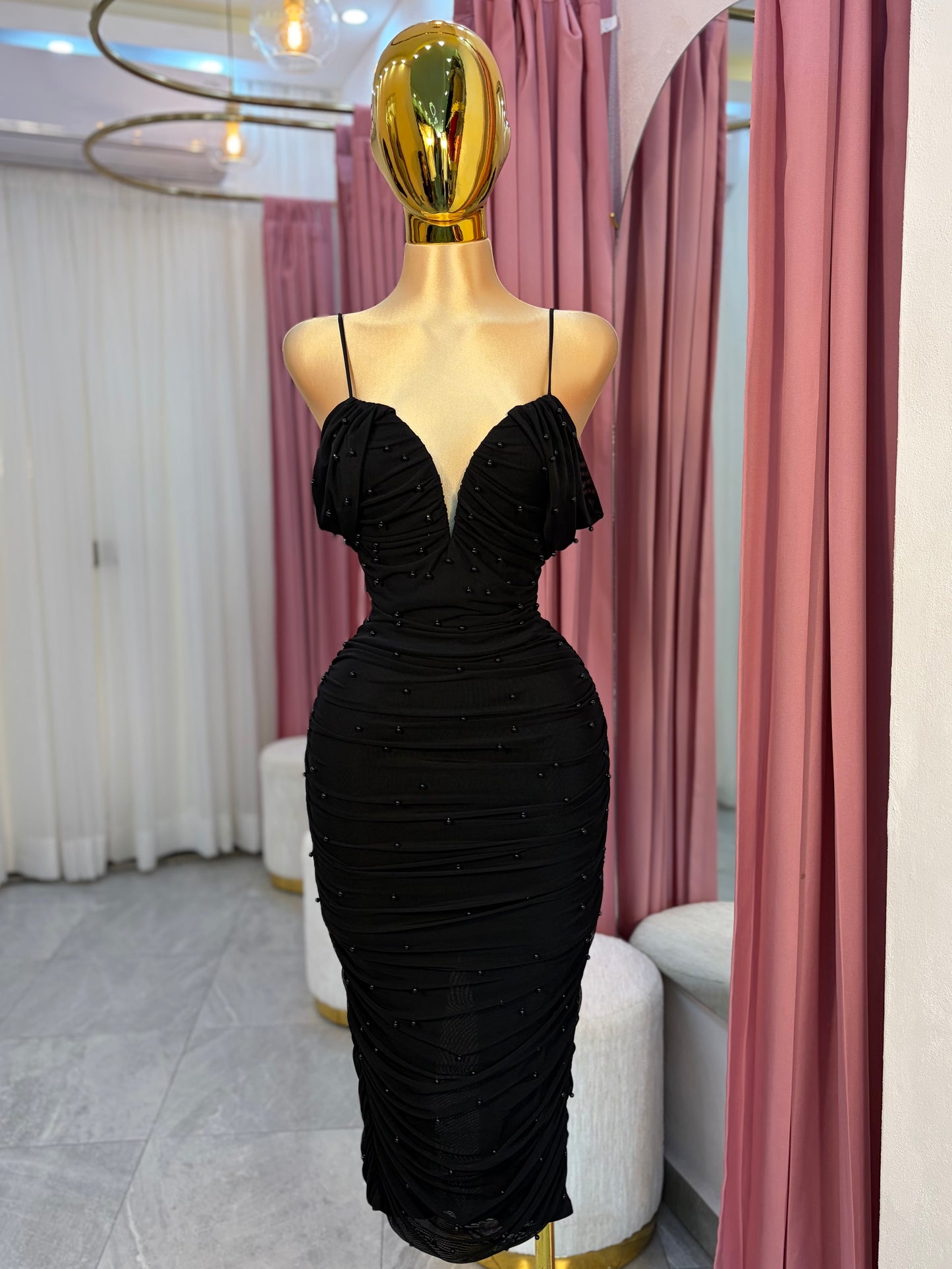 VESTIDO PERLAS OFF SHOULDER