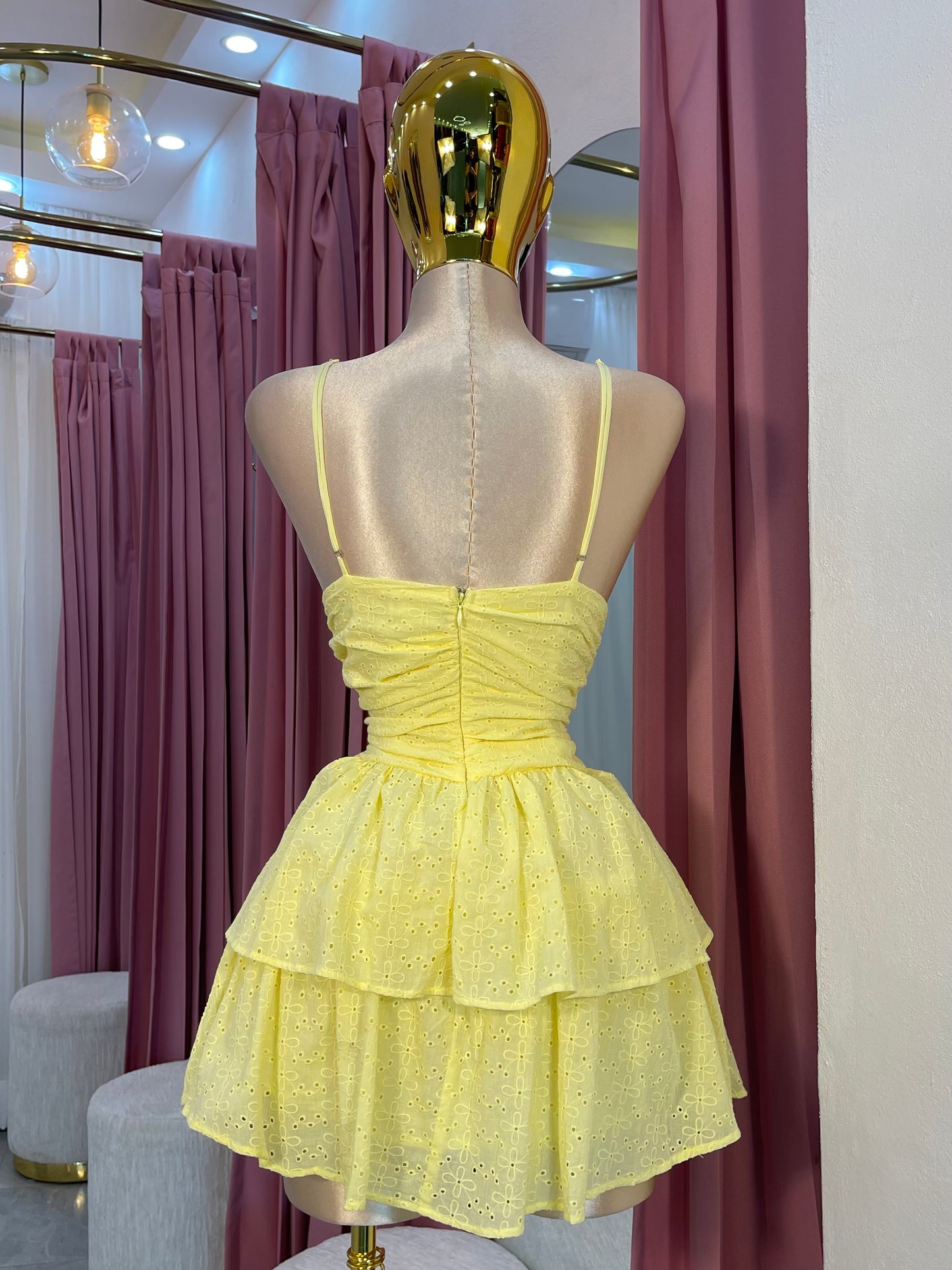 VESTIDO MINI AMARILLO BORDADO