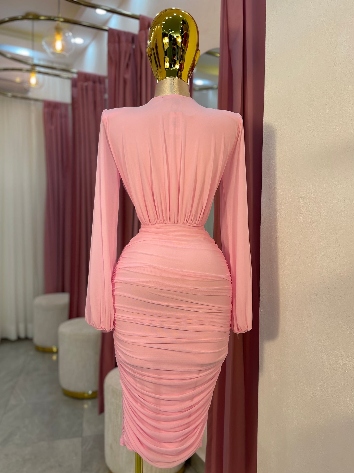 VESTIDO MIDI MESH MANGA CRUZADO