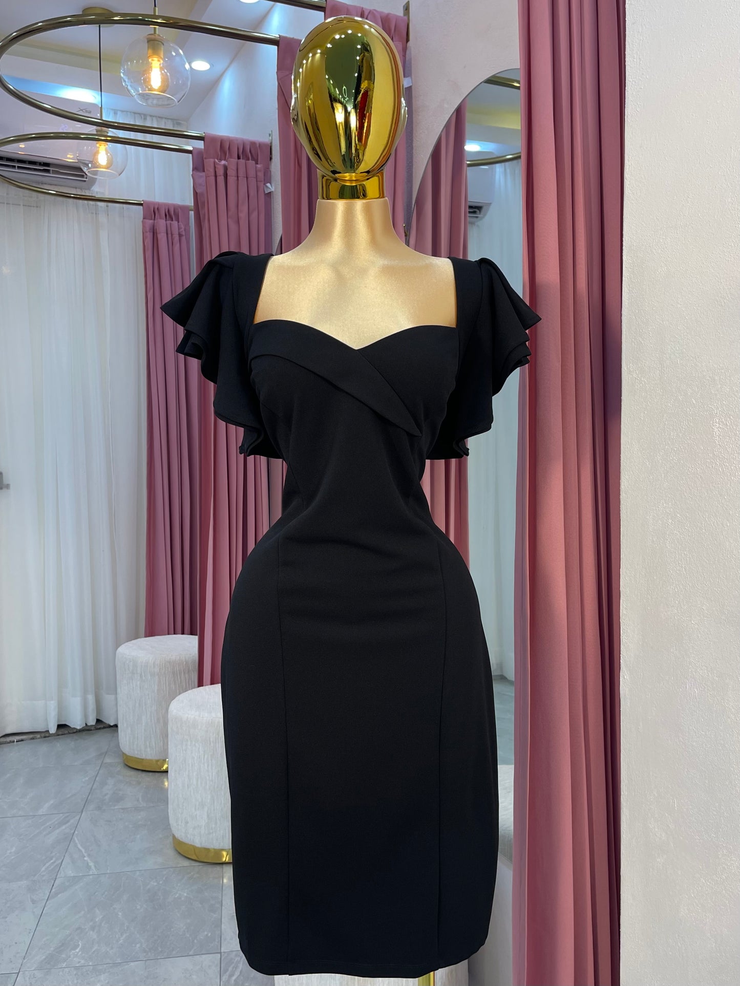 VESTIDO MIDI NEGRO VOLANTES XL