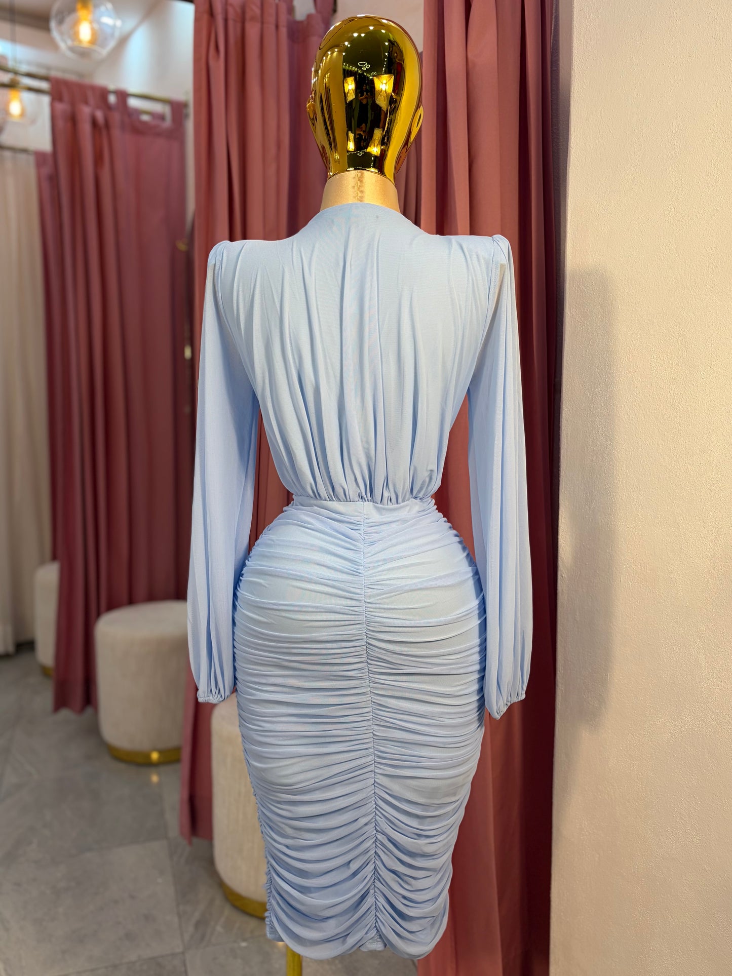 VESTIDO MIDI MESH MANGA LARGA CORRUGADO