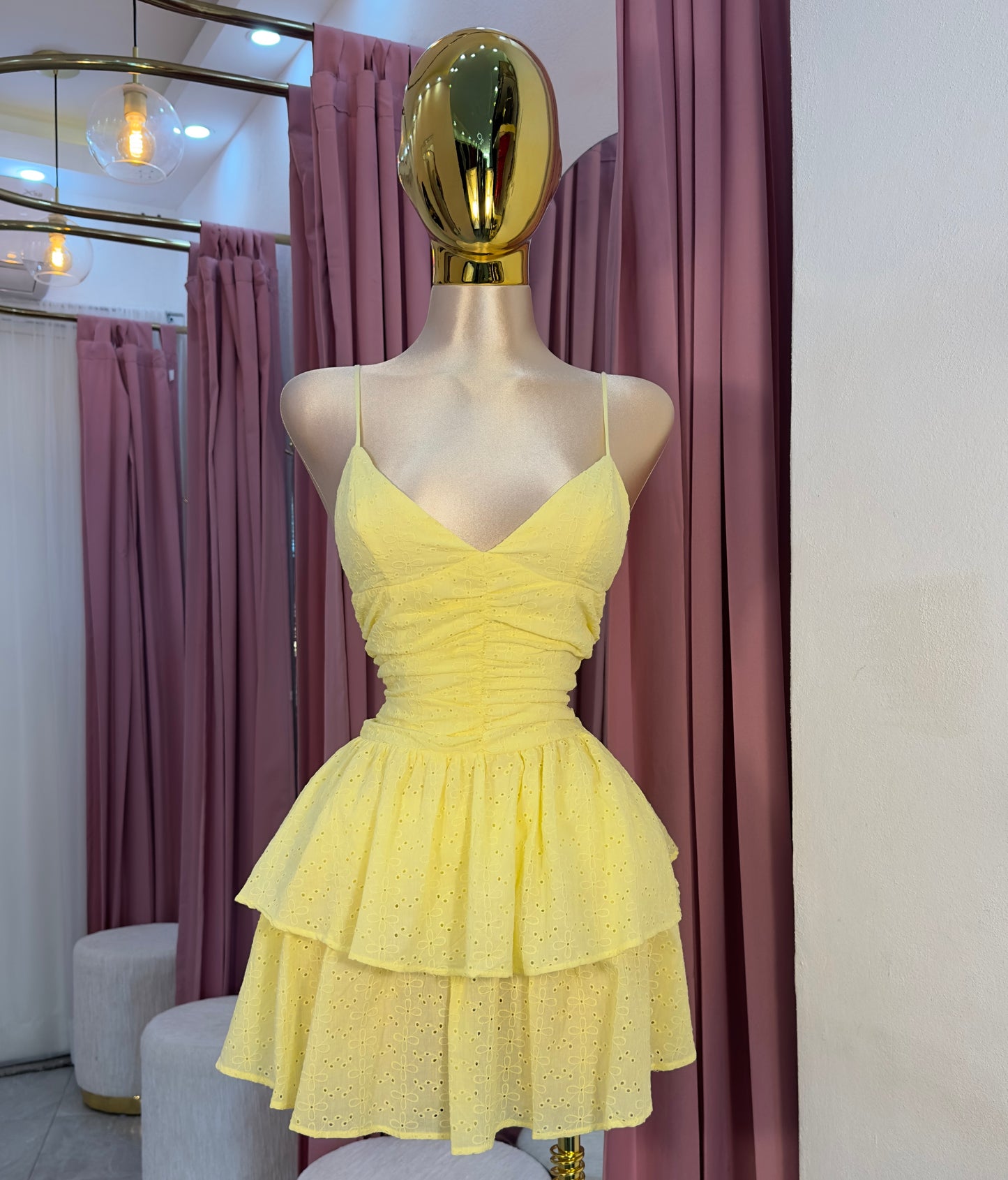 VESTIDO MINI AMARILLO BORDADO