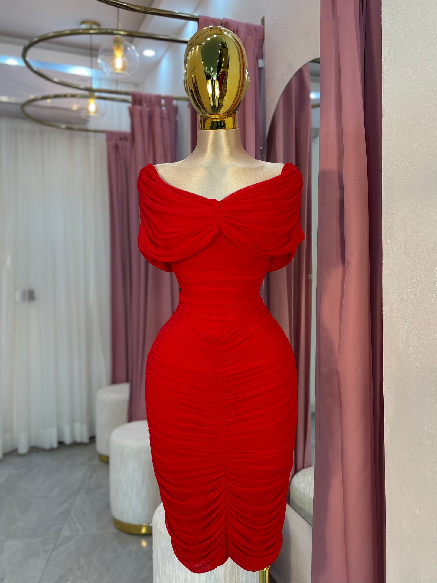 VESTIDO MIDI MESH OFF SHOULDER