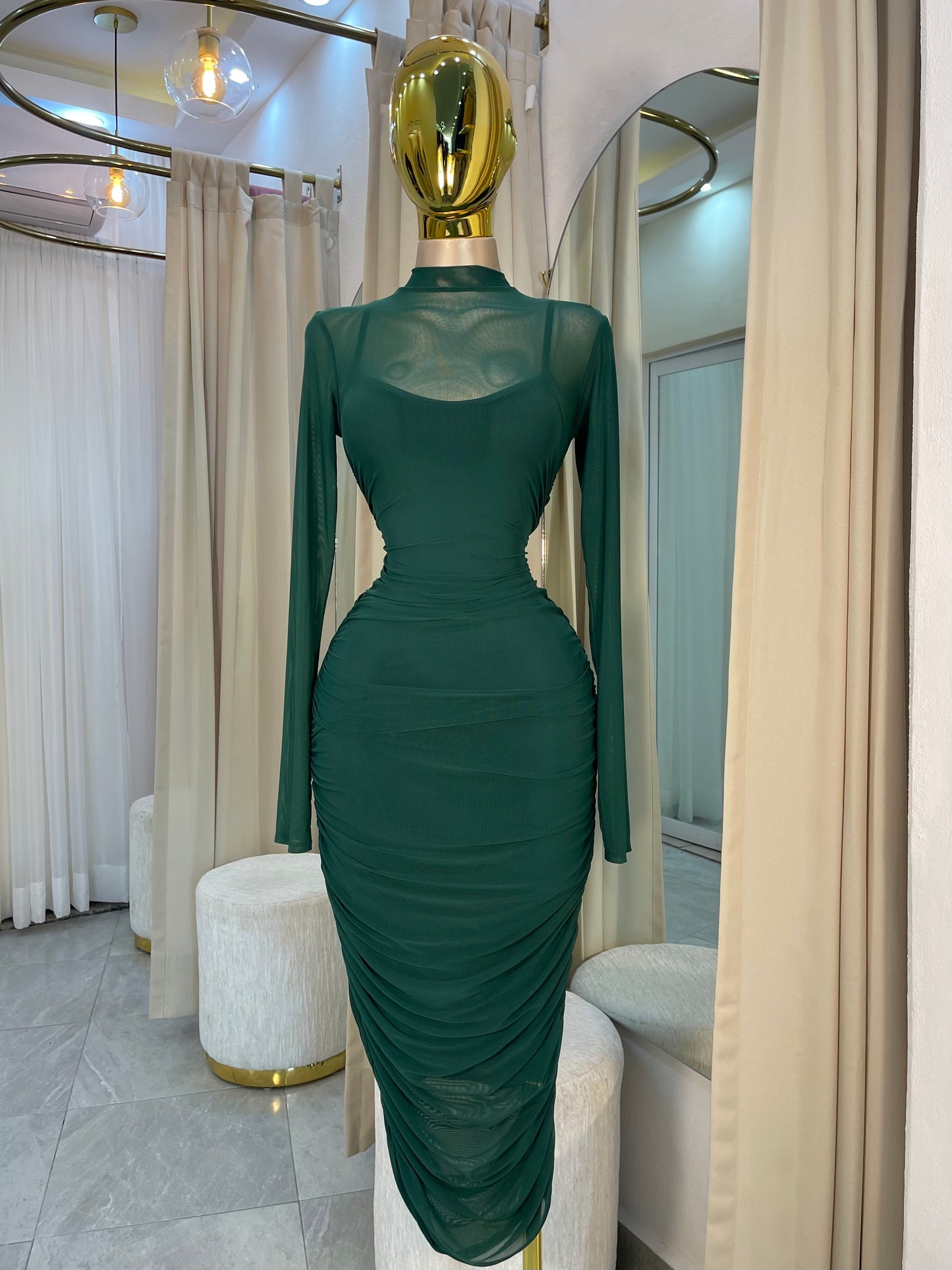 VESTIDO MIDI MESH MANGA LARGA