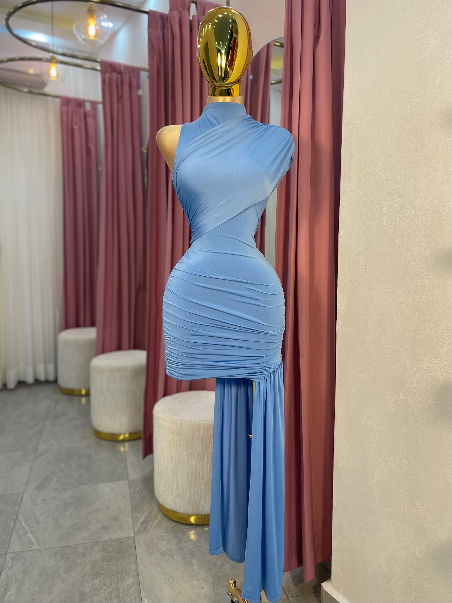 VESTIDO MINI AZUL DRAPEADO