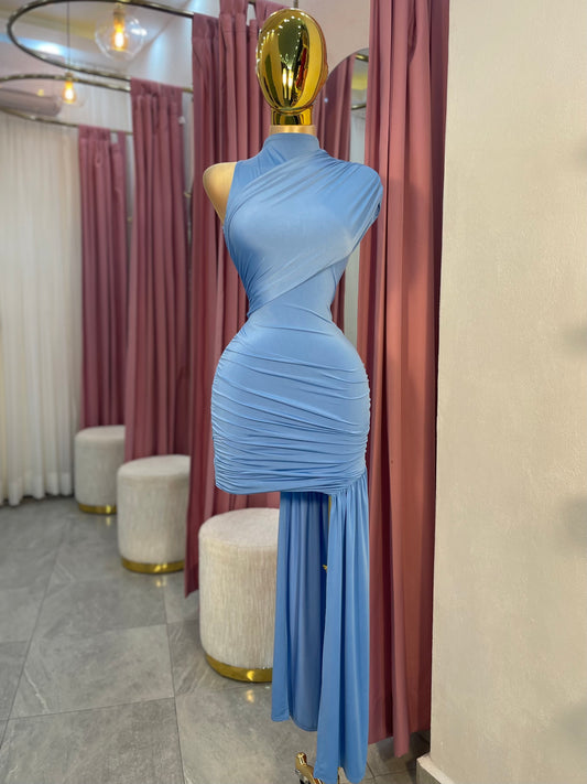 VESTIDO MINI AZUL DRAPEADO