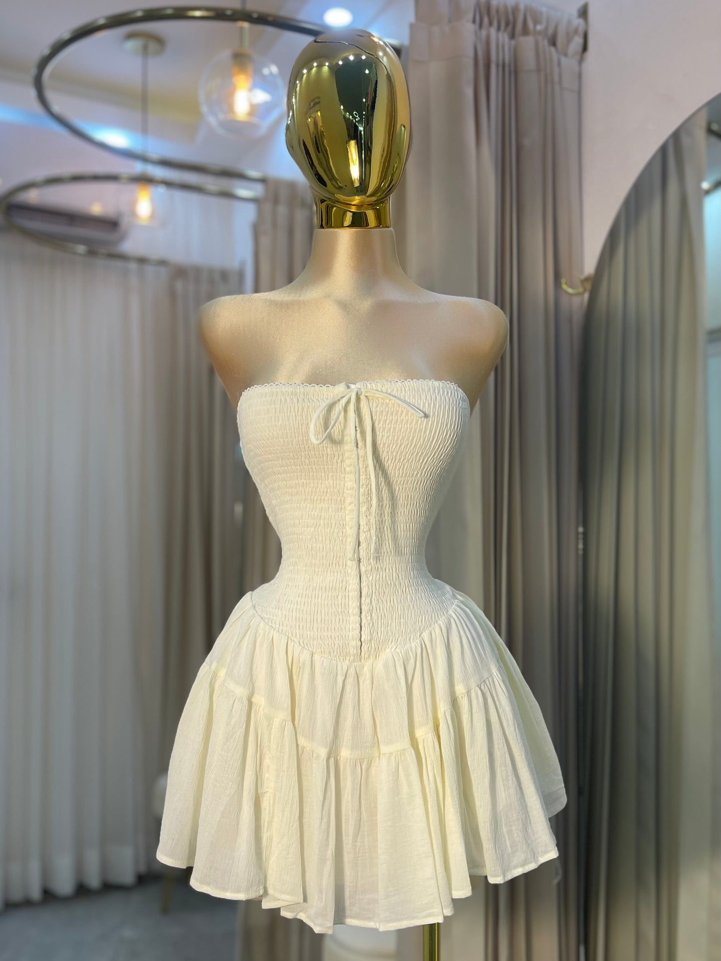 VESTIDO MINI STRAPLESS CORRUGADO