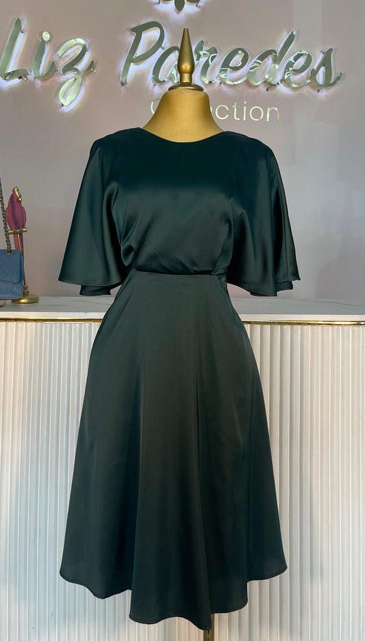 VESTIDO MIDI SATIN MANGA CORTA