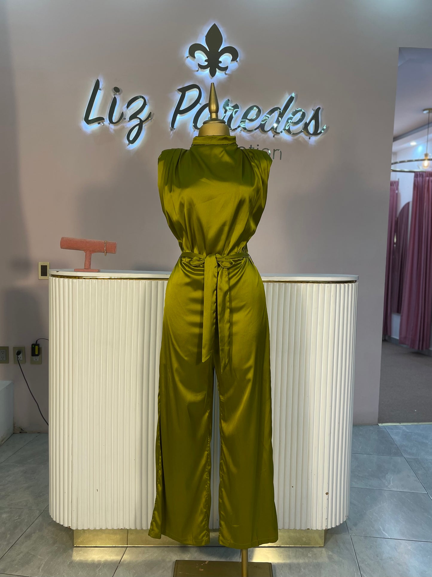 JUMPSUIT VERDE OLIVO SATIN