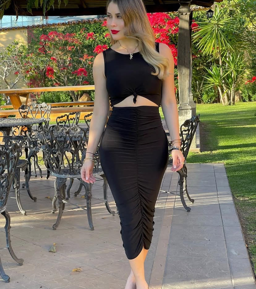 VESTIDO MIDI LICRA NUDO CINTURA