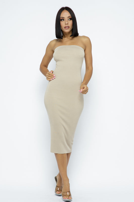 VESTIDO TELA DE PUNTO STRAPLESS