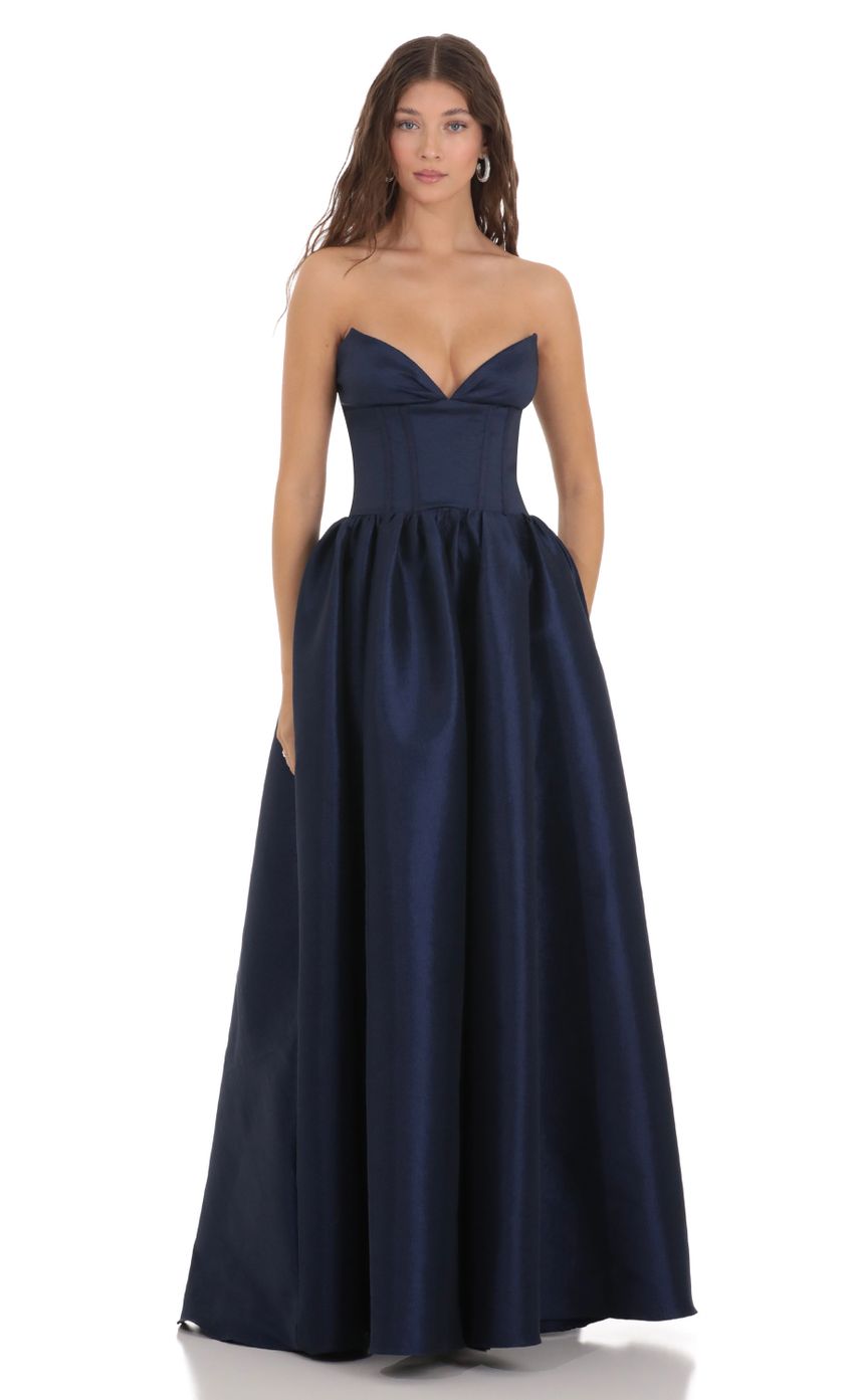 Vestido maxi corset strapless corte A