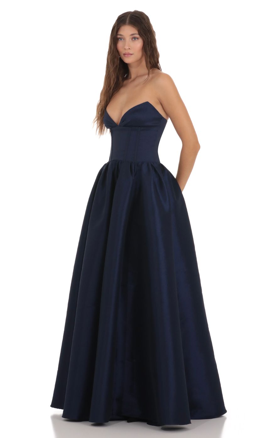 Vestido maxi corset strapless corte A
