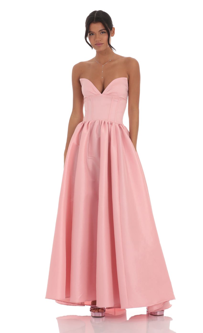 Vestido maxi corset strapless corte A