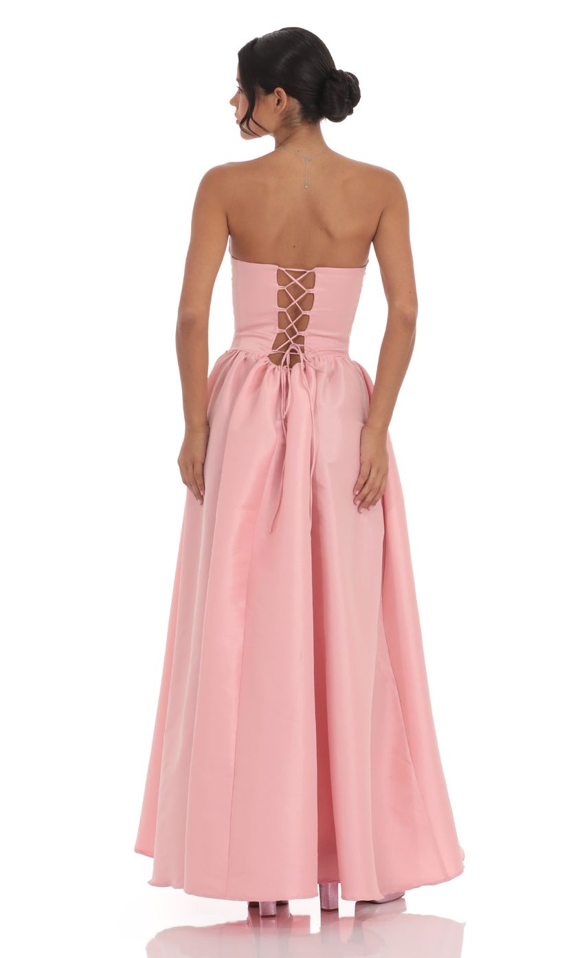 Vestido maxi corset strapless corte A