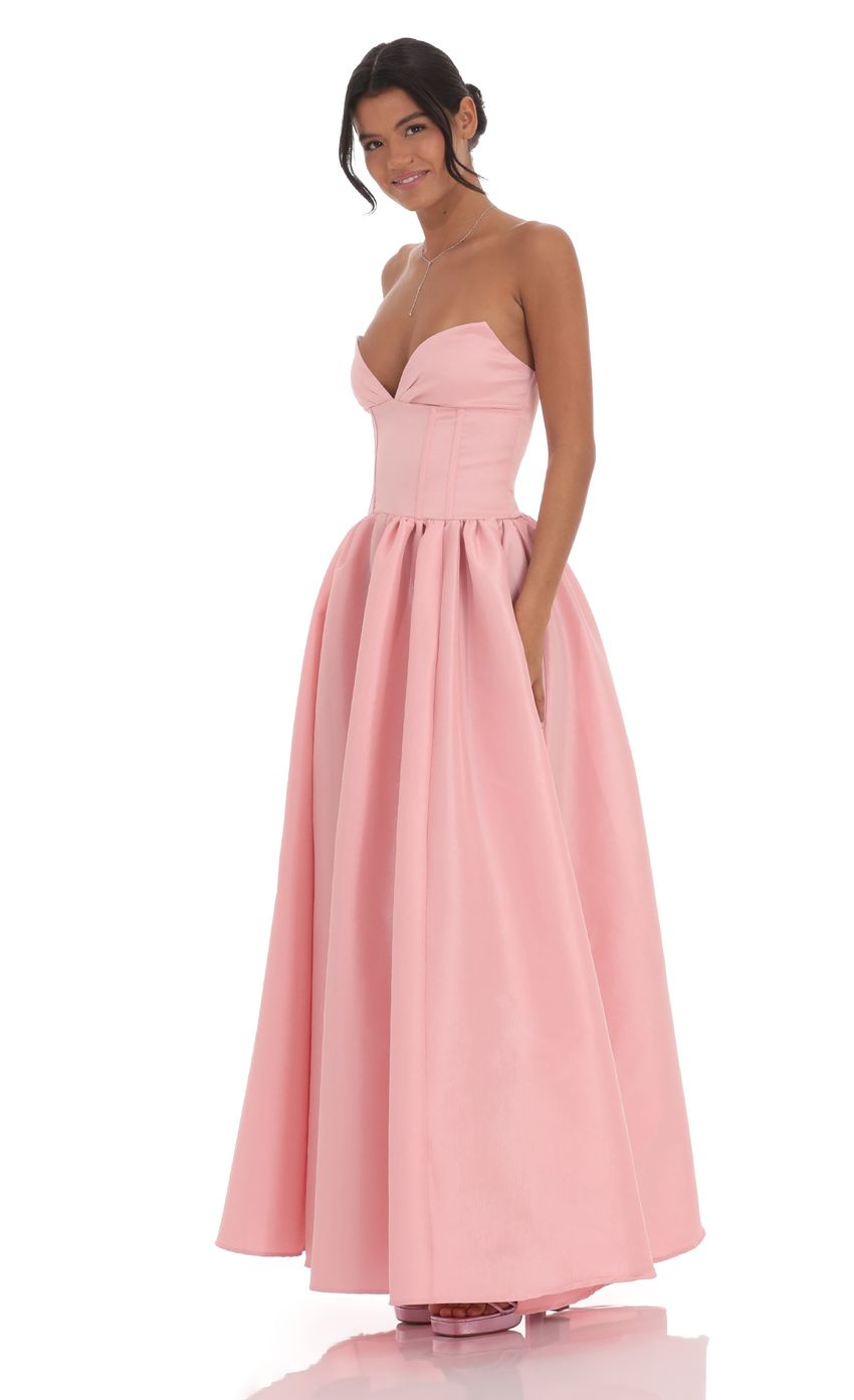 Vestido maxi corset strapless corte A