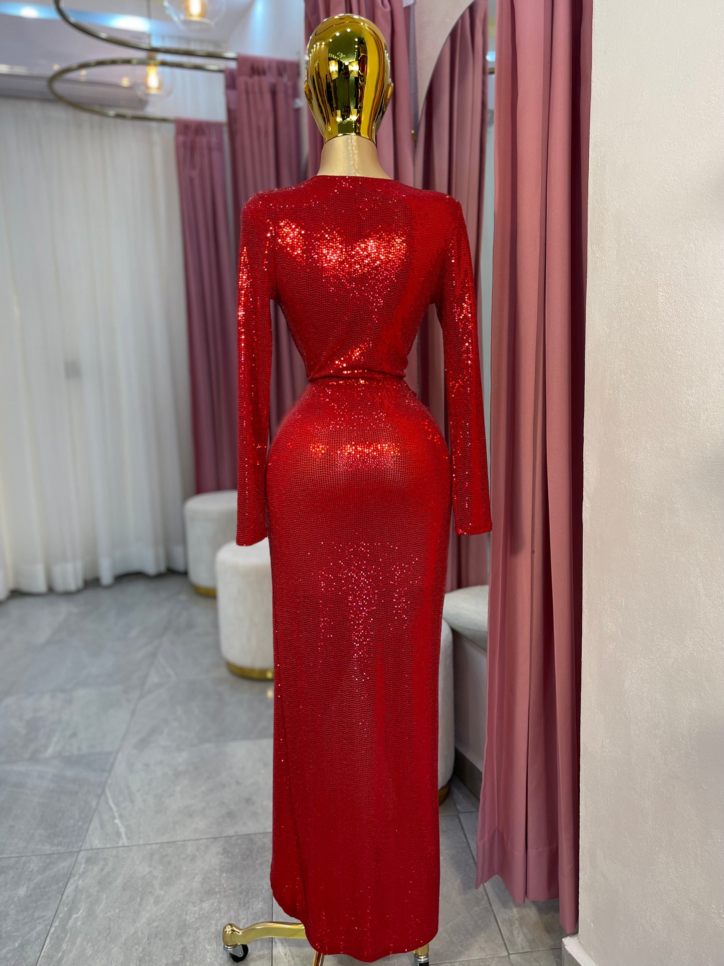 VESTIDO-MAXI CRUZADO LENTEJUELA MANGA LARGA