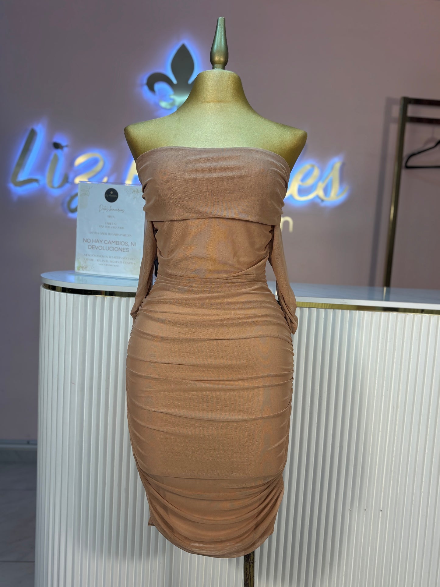 VESTIDO MIDI MESH MANGA