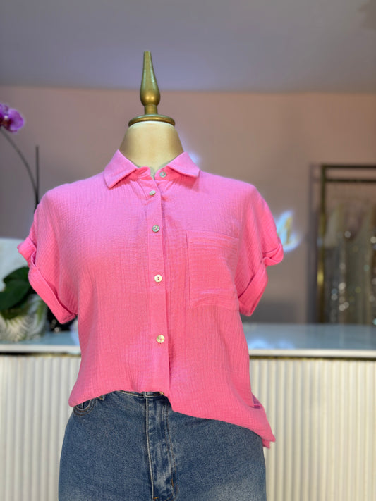 CAMISA LINO OVER SIZE ROSA FIUSHA