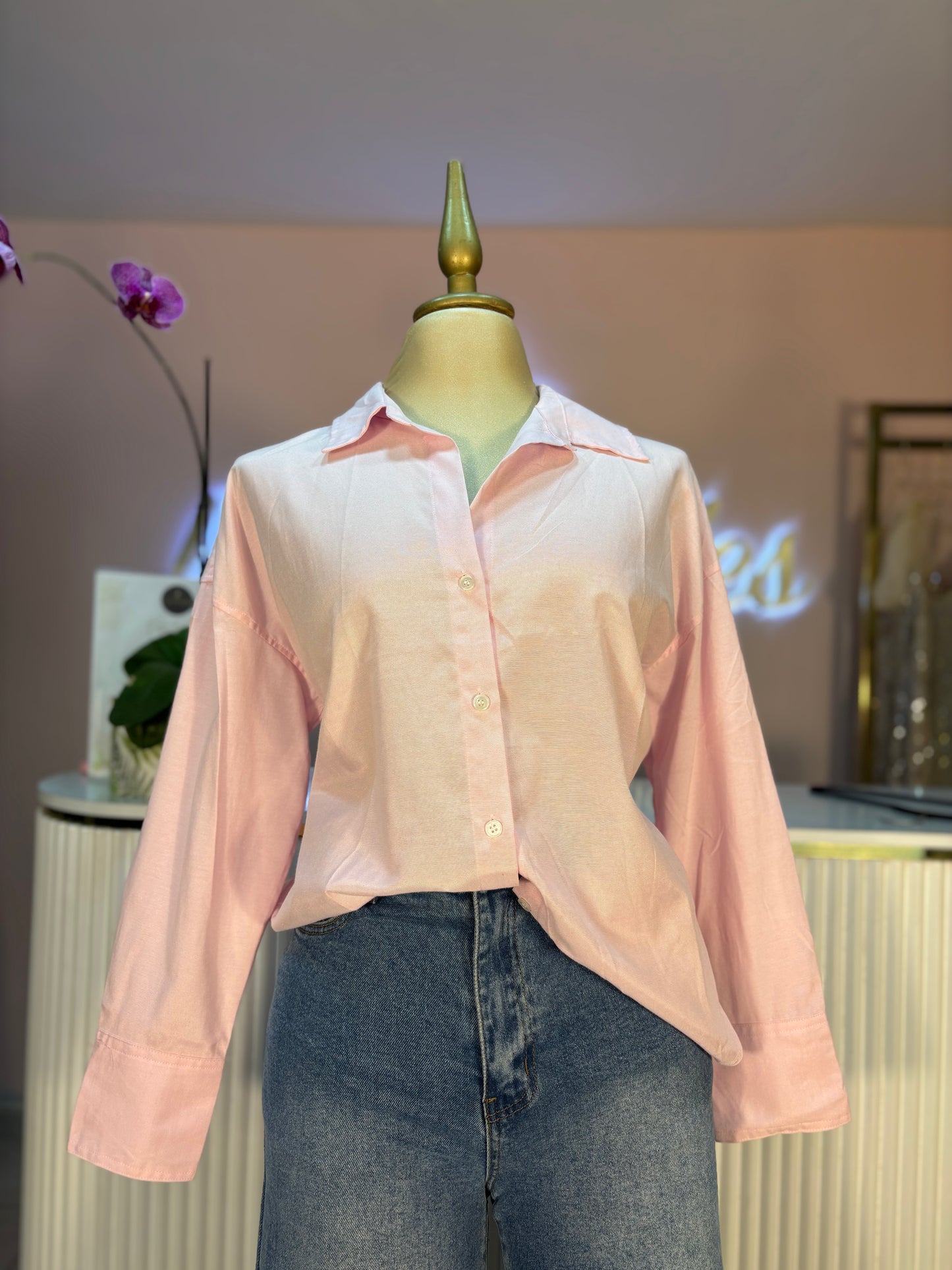CAMISA LINO OVER SIZE ROSA PALO