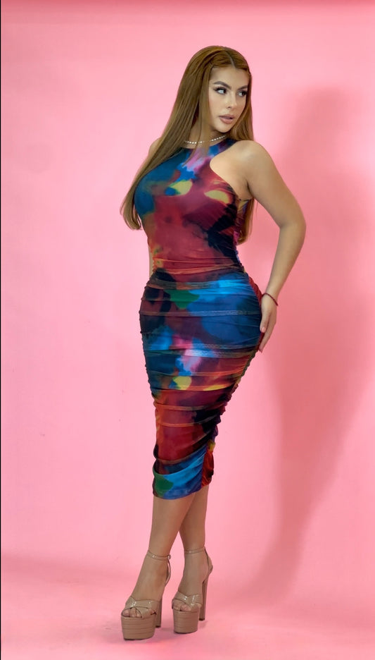 VESTIDO MESH AZUL/TINTO