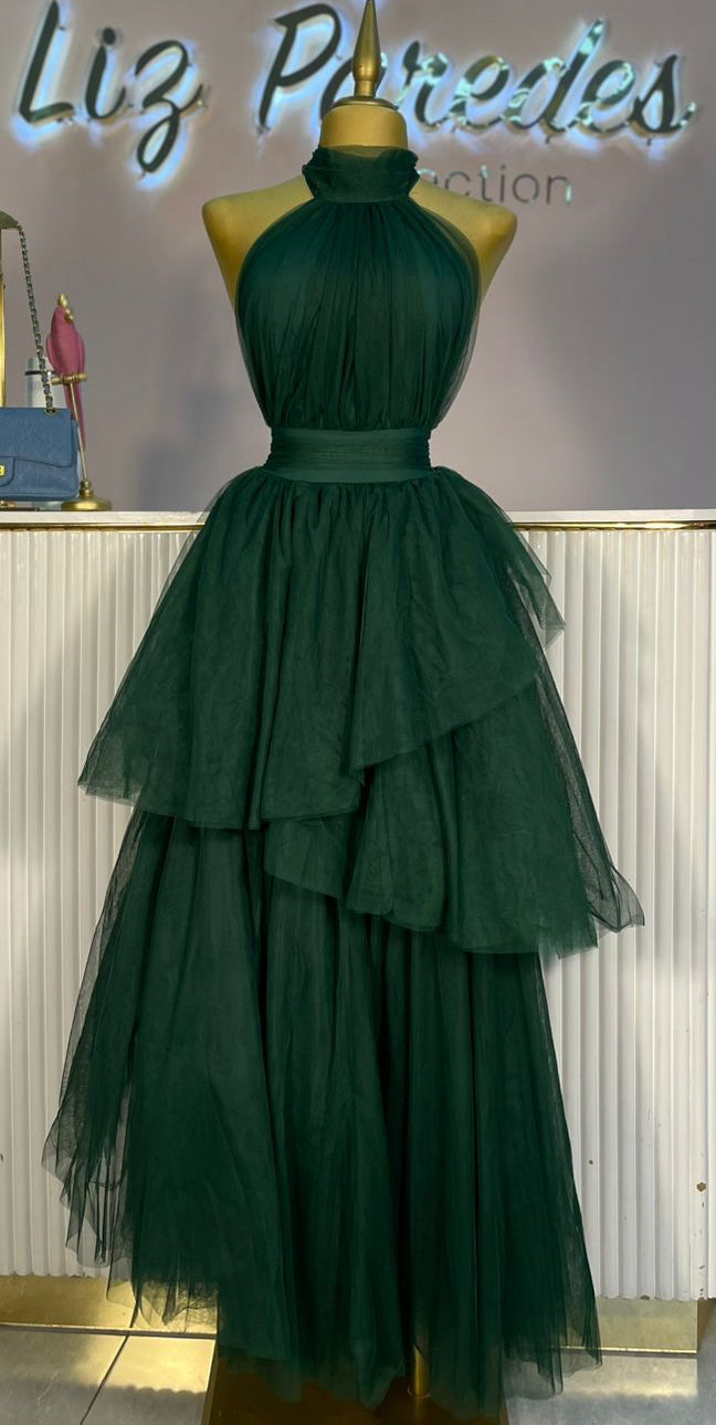MAXIVESTIDO VERDE ESMERALDA TUL